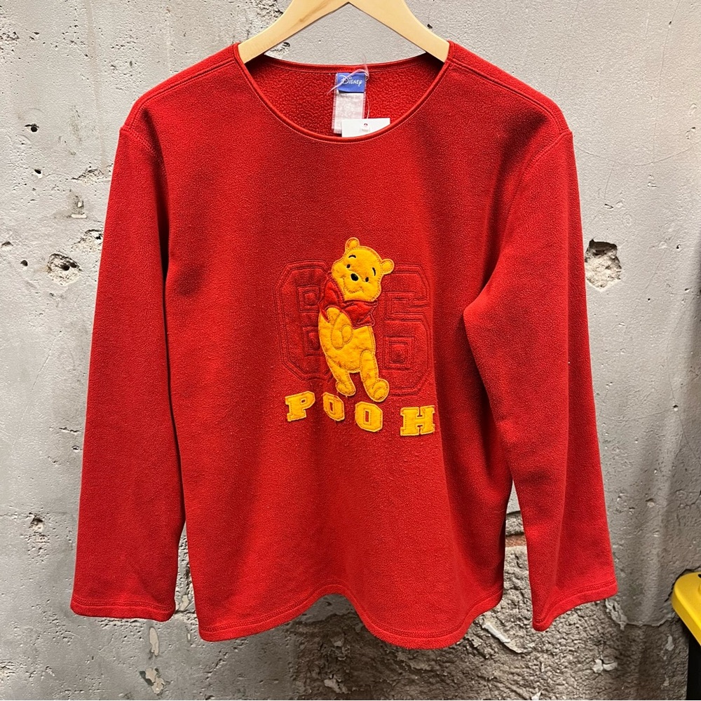Vintage 90s Y2K Winnie The Pooh Fleece Embroidered Red Pullover Sweatshirt L